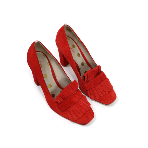 Boden Shoes - Boden Suede Kiltie Fringe Loafer Pumps Red Orange Block Heel Preppy Women's 39